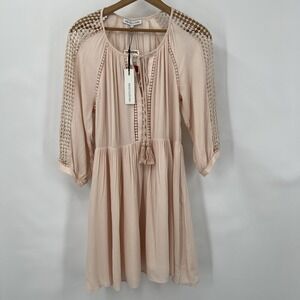 Light Pink Babydoll Coquette 3/4 Sleeves Tunic Mini Dress SP Lined Cottage Core